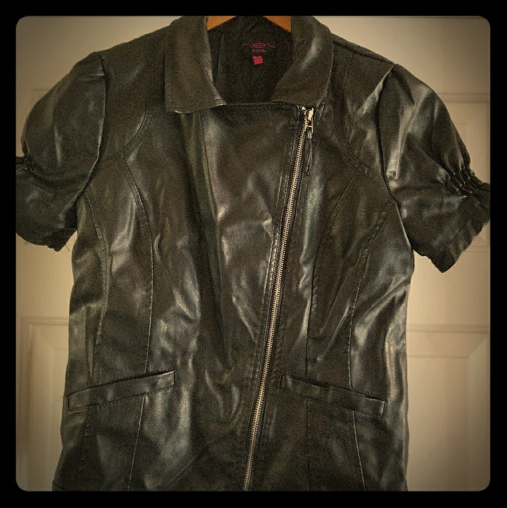 Black short sleeved leather jacket
